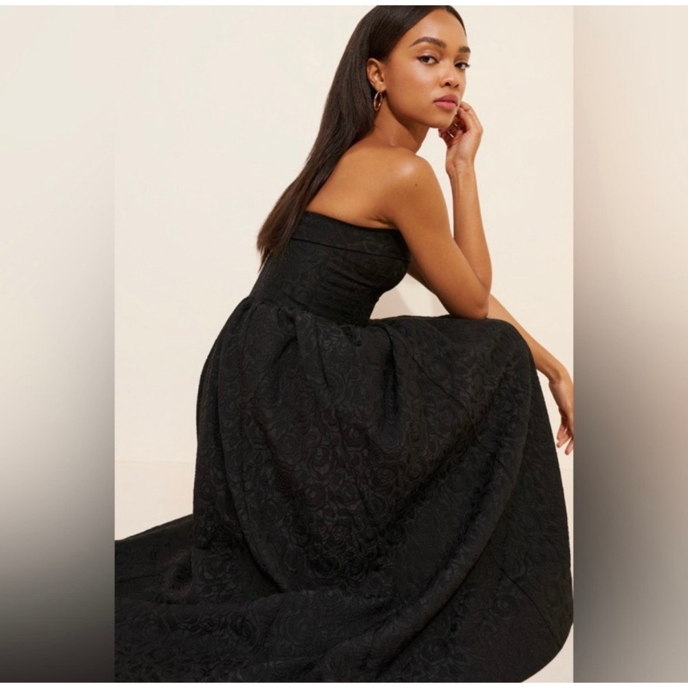 BHLDN Floral Jacquard Strapless‎ Gown Midi Dress Black 6 - Picture 3 of 11